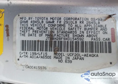 1999 Lexus Ls 400 from USA, damaged, VIN JT8BH28F9X0154592